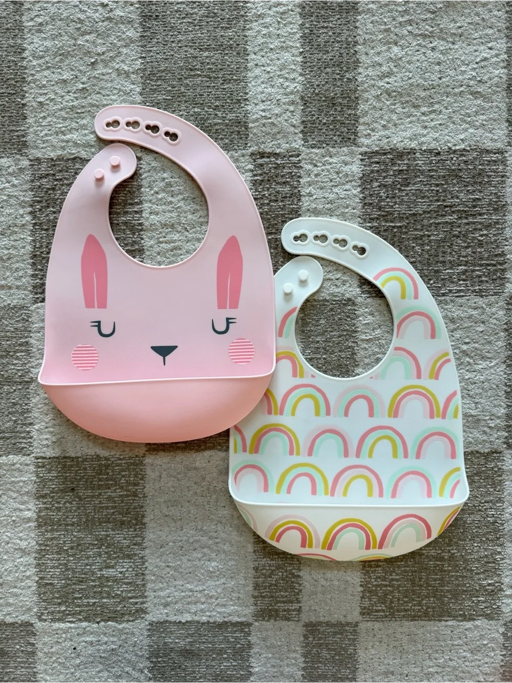 cloud island Silicone Bibs Set - Pink Bunny & White Rainbow